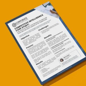 competitive intelligence case study orange and blue background